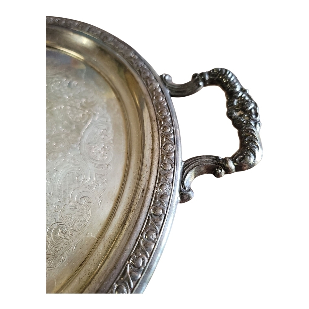 Vintage  1883 F.B. ROGERS SILVER CO.Elegant Silver On Copper Serving Tray - Picture 2 of 7